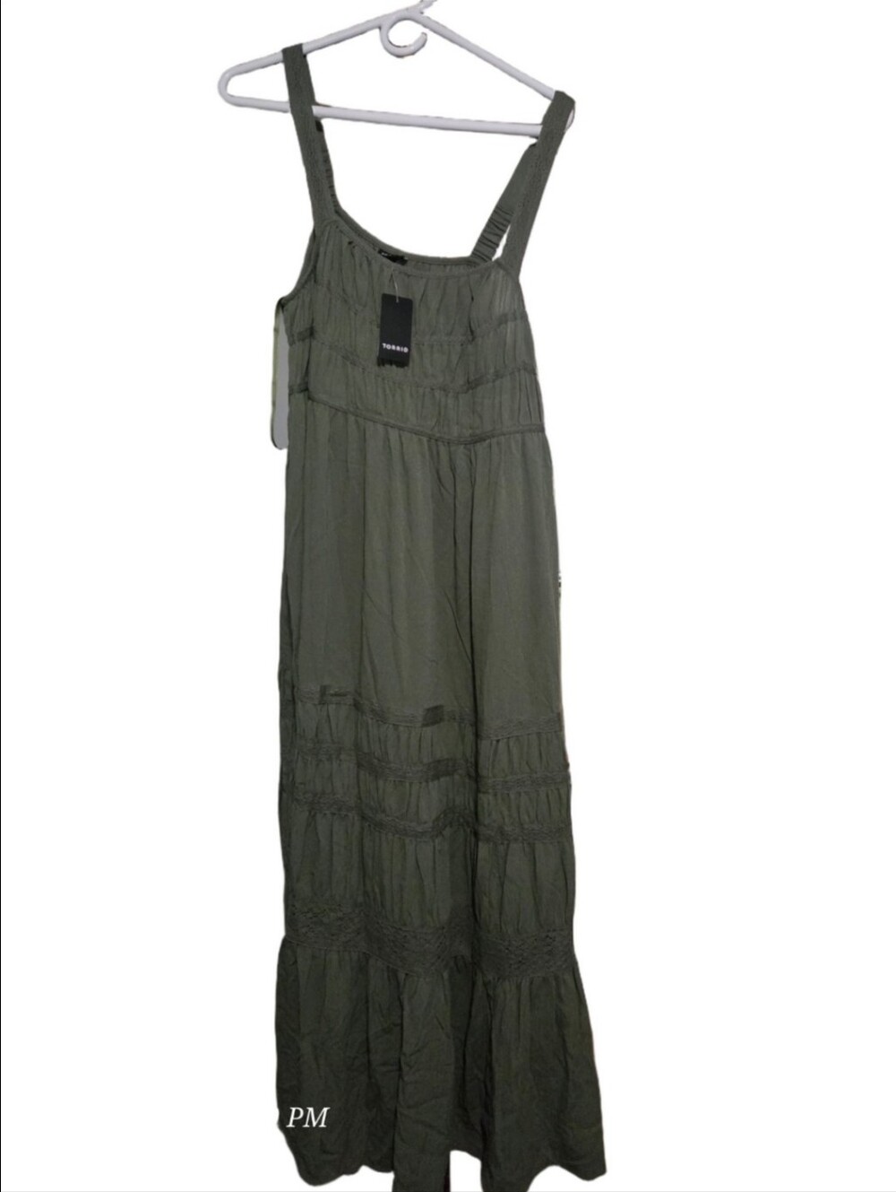 Square neck lace inset olive color maxi Torrid dress